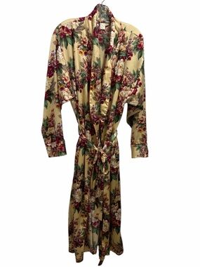 Vintage Victoria’s Secret Gold Silk-Feel Floral Wrap Robe Size M/L